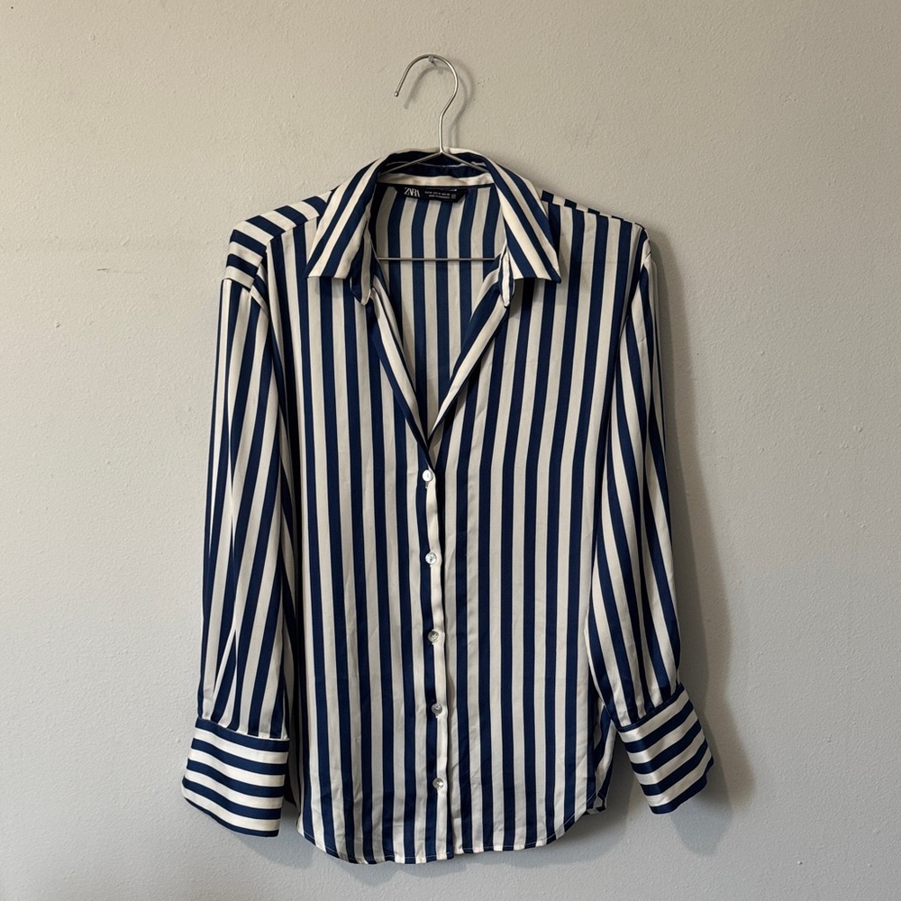 Zara Navy and White Striped Shirt